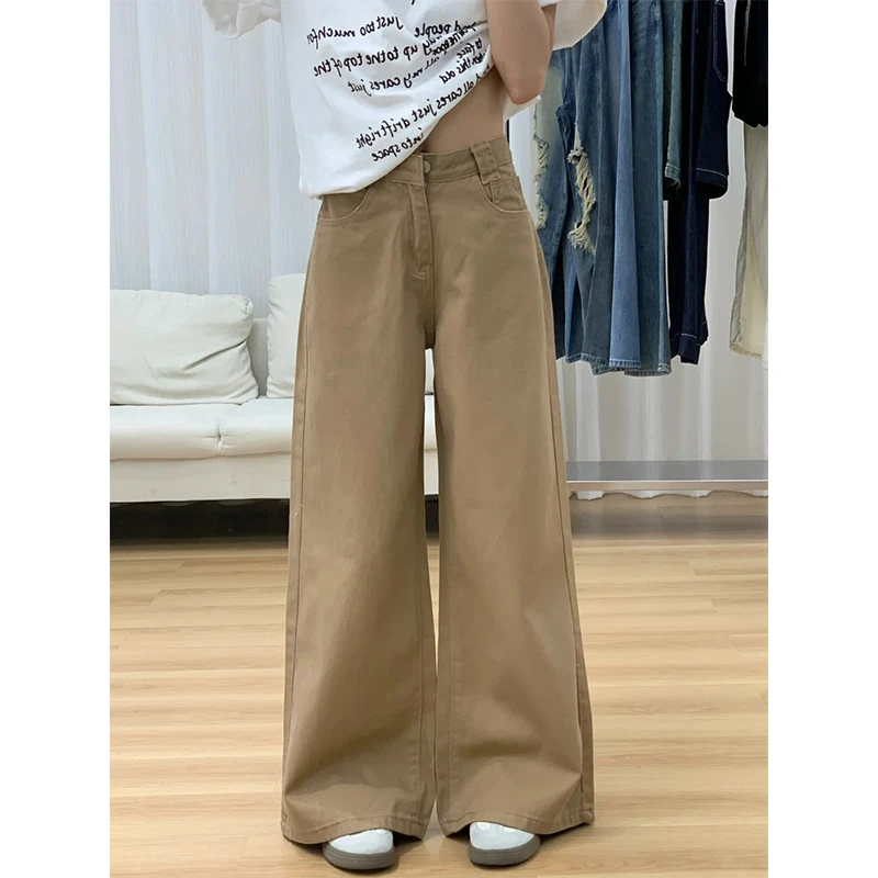 高级感拿铁棕色阔腿牛仔裤女2025新款宽松显瘦休闲百搭拖地裤子