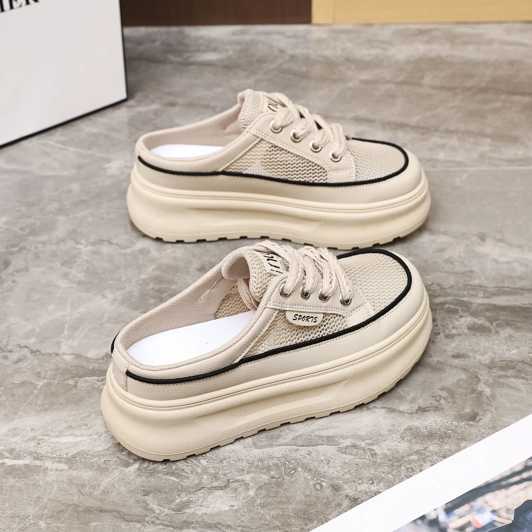 2025年春夏网面新款半托鞋女休闲轻便板鞋厚底时尚女鞋百搭鞋520