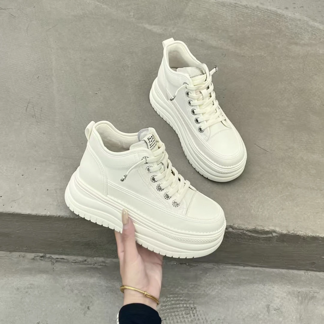 真皮厚底小白鞋女秋冬新款加薄绒运动百搭休闲鞋增高白色百搭休闲