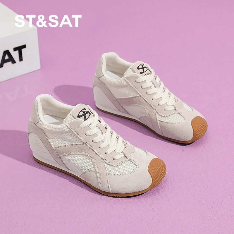 星期六5CM厚底内增高小白鞋女2025夏季新款网面透气经典舒适运动