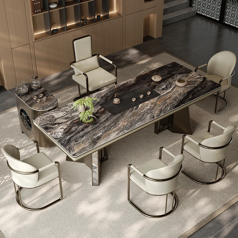 2025新款高端茶台轻奢现代高级感泡茶桌办公室茶桌椅组合岩板茶桌