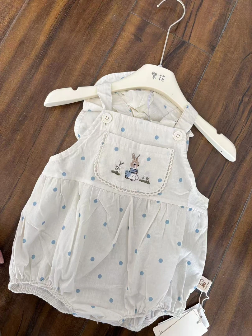 套头无袖夏季哈衣甜美A类爬服夏款女童牛仔女