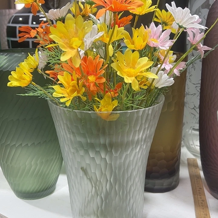 手工艺品琉璃明料磨刻花瓶花器高25口18