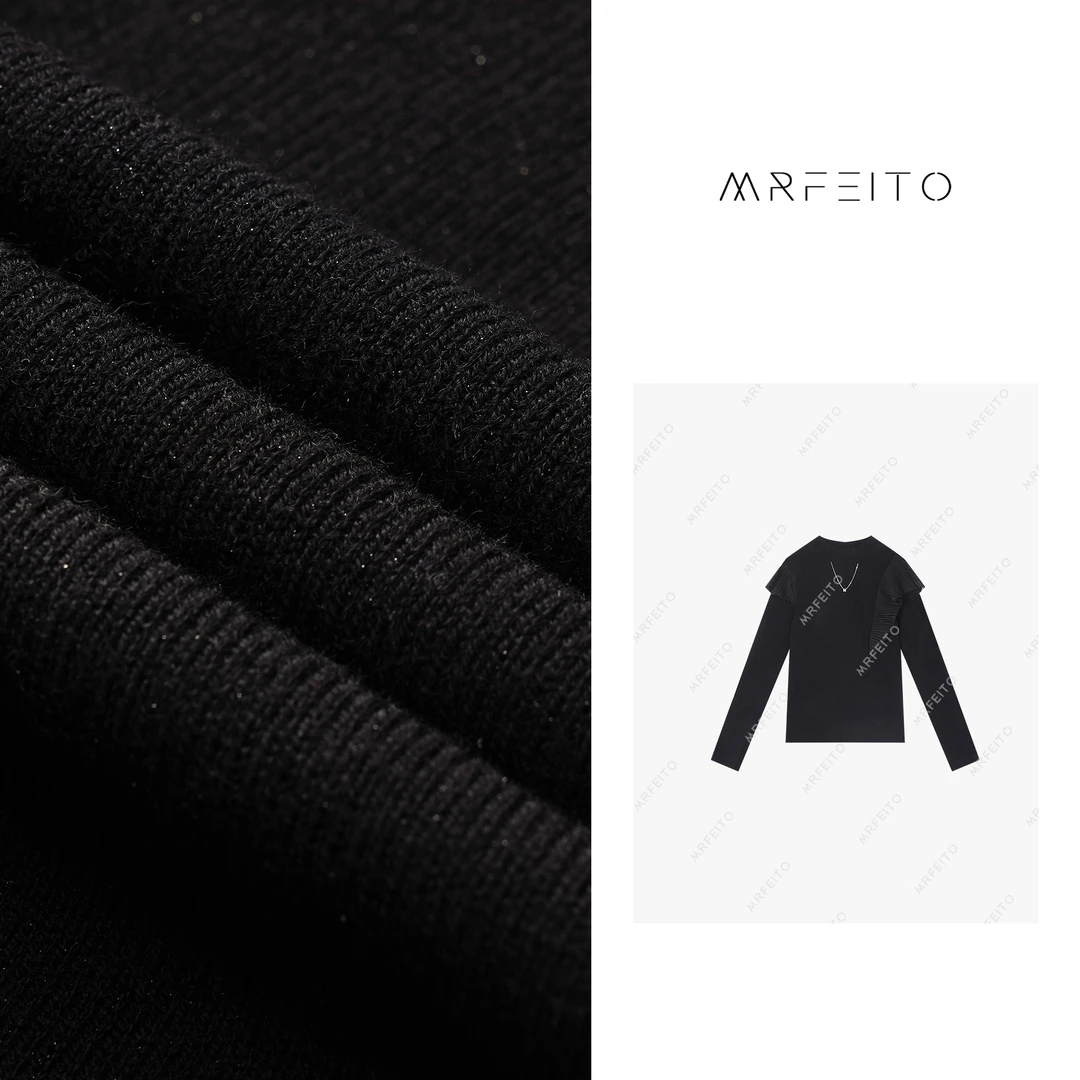 项链半高领设计感小众荷叶边拼接针织打底衫H6DD01D29109