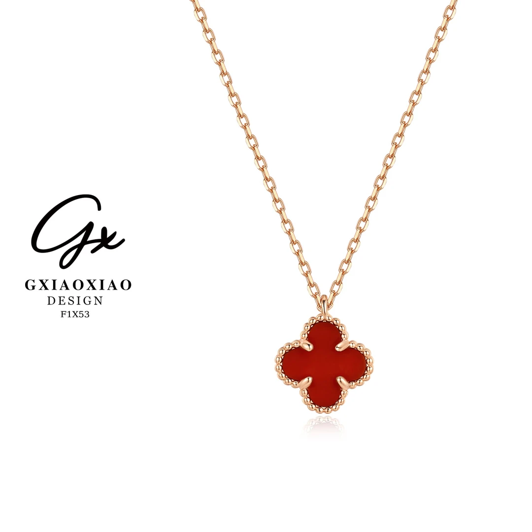 坠链均925银 法式高级感千金风迷你红色四叶花项链 F1X53/F15X20