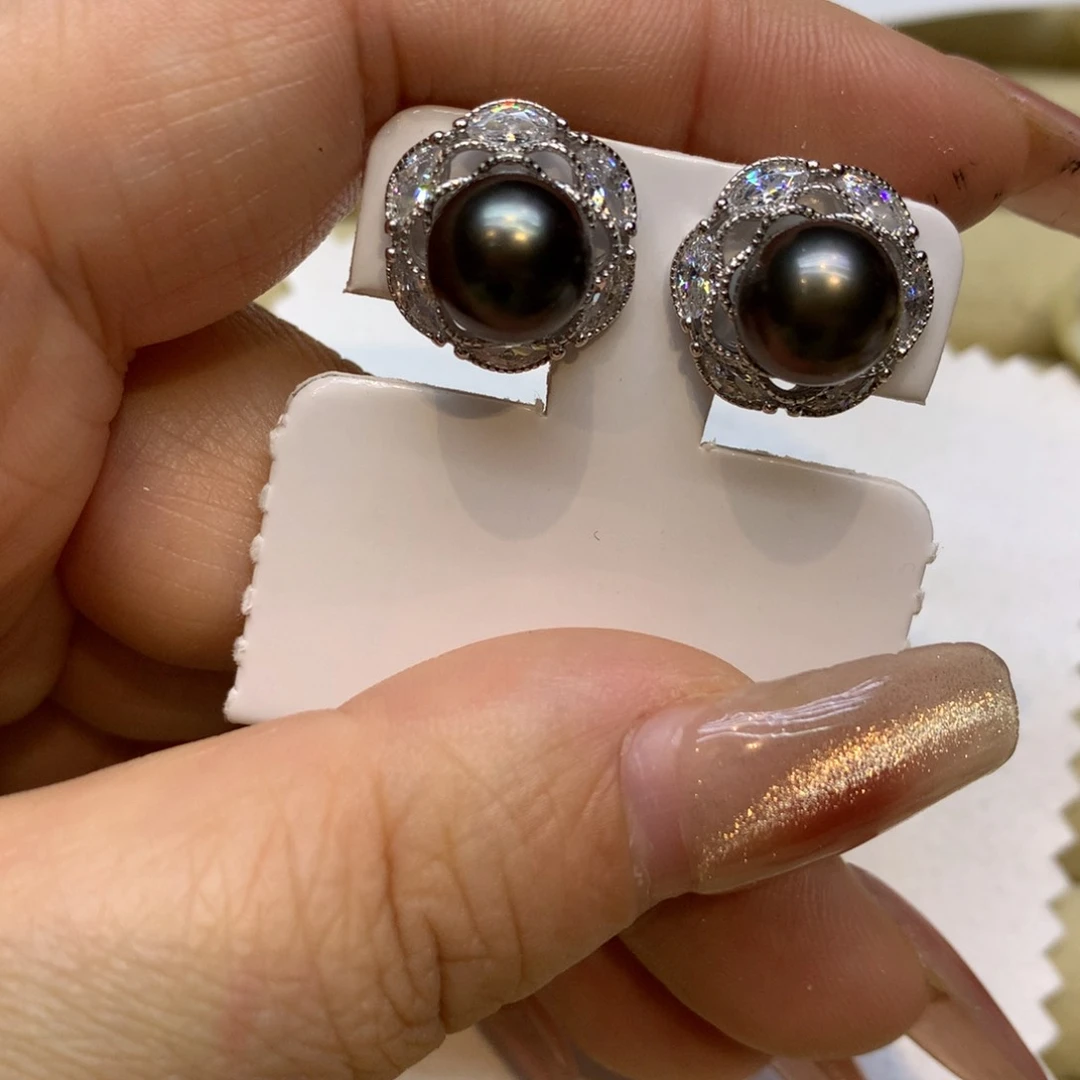 银S925镶嵌耳饰海水珍珠