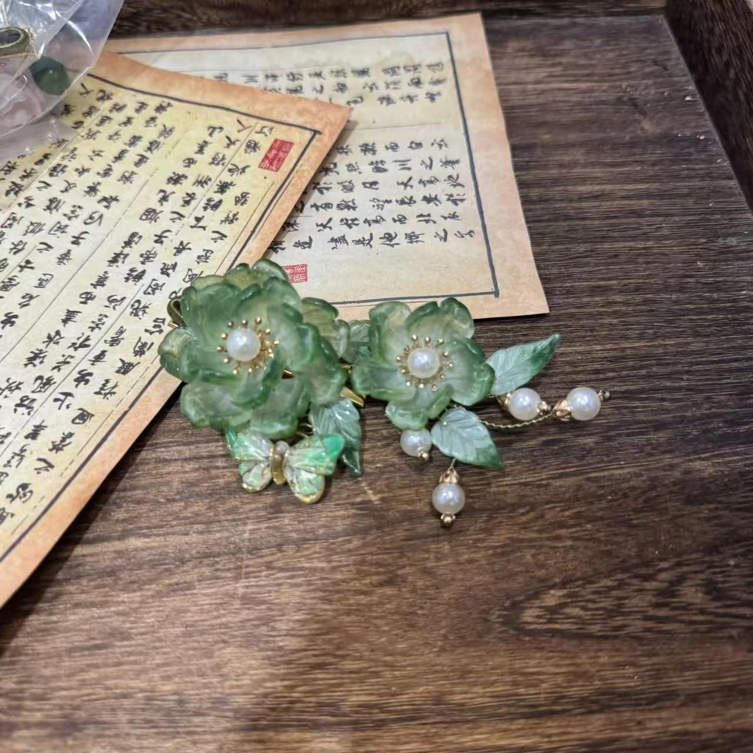 全包线绿发夹。前尘梦古风汉服配饰