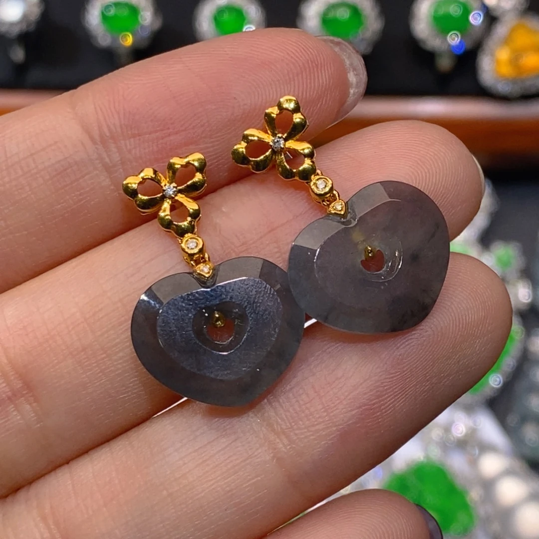 翡翠18K金镶嵌耳饰