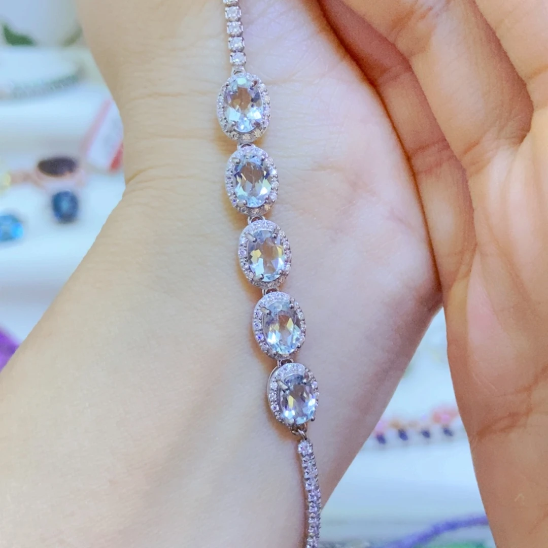 银S925镶嵌手链海蓝宝石