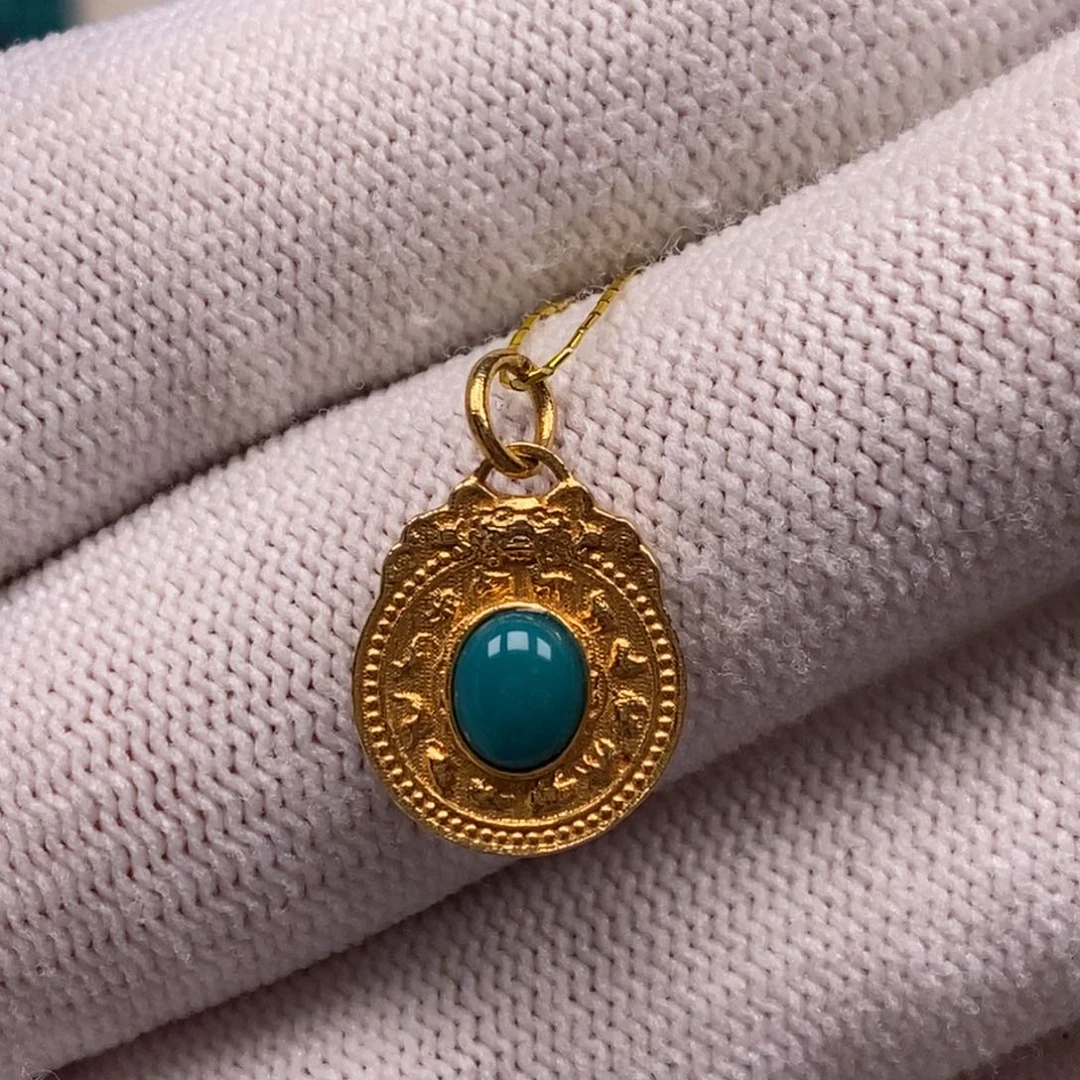 18K金镶嵌绿松石侧挂A a 435