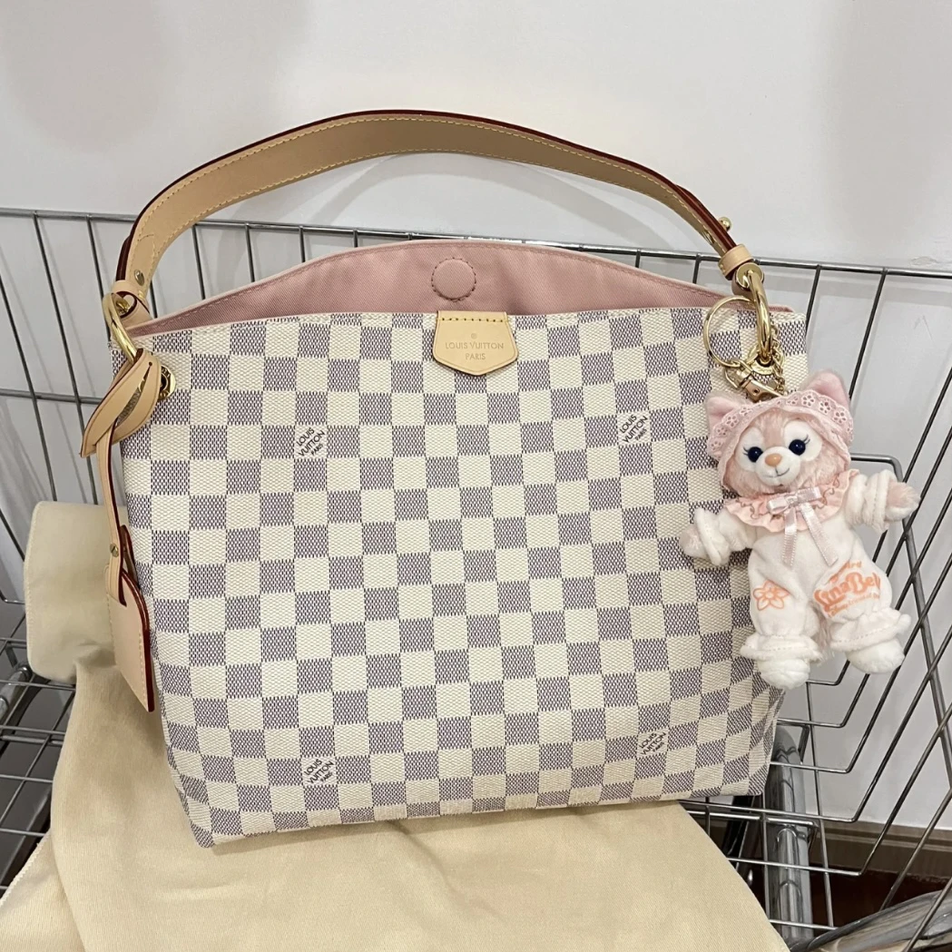 未使用 LouisVuitton/路易威登 graceful 白棋盘 粉内 小号芯片款