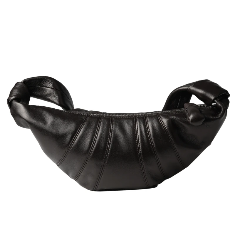 破【牛角包-斜跨款】秋冬时尚运动休闲女士真皮黑色拉链斜跨包