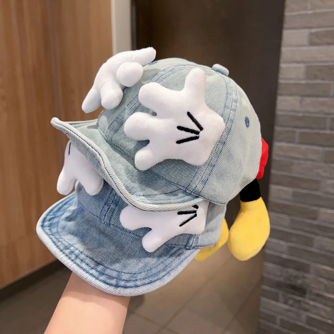 敲可耐~宝宝可爱米奇屁屁手掌牛仔软檐鸭舌帽婴儿春秋遮阳棒球帽