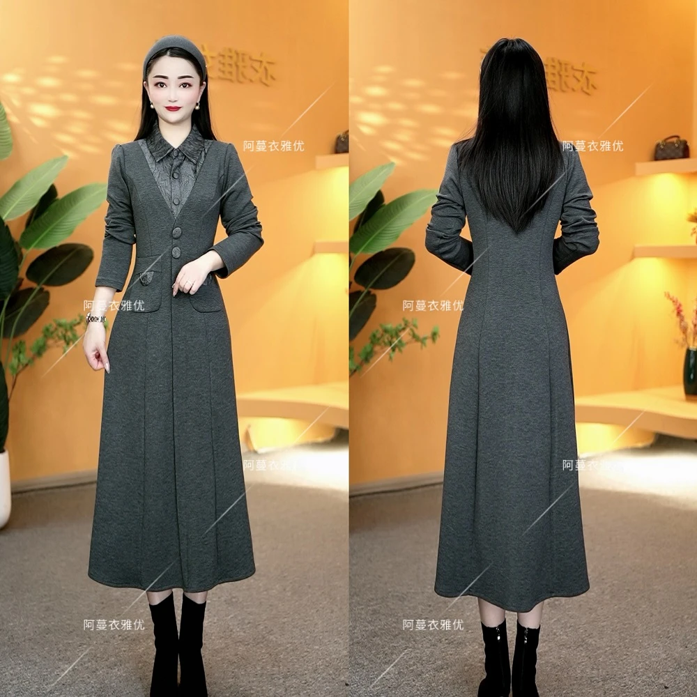 【衣雅严选】8100-1319#新款气质加厚精纺空气层提花假两件连衣裙