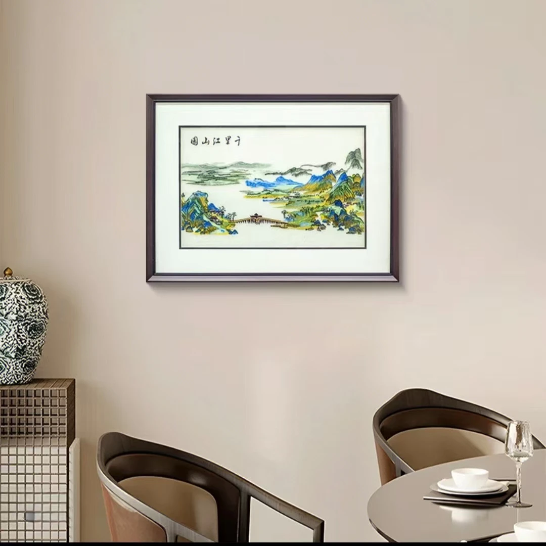 192千里江山图挂画新中式客厅装饰画三联山水画办公室沙发6080