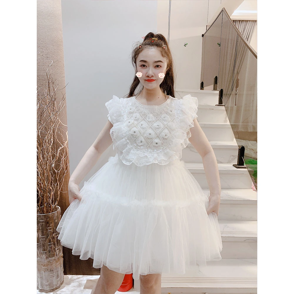 纯色夏季公主裙连衣裙白色蓬蓬纱纱裙森系小众
