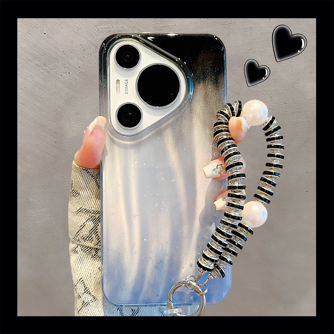 适用华为pura70pro+手机壳高级感渐变黑色流星纹pura80pro手链女