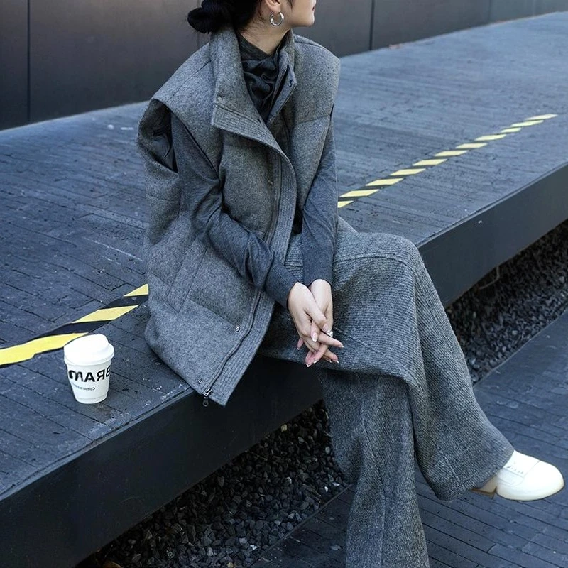 洋气时髦灰色马甲外套女2025年秋冬新款轻熟风宽松高级感长裤套装