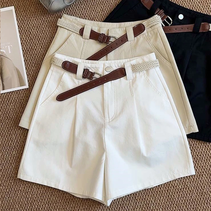 西装短裤女夏2025新款上班族穿搭阔腿休闲裤五分中裤白色裤子
