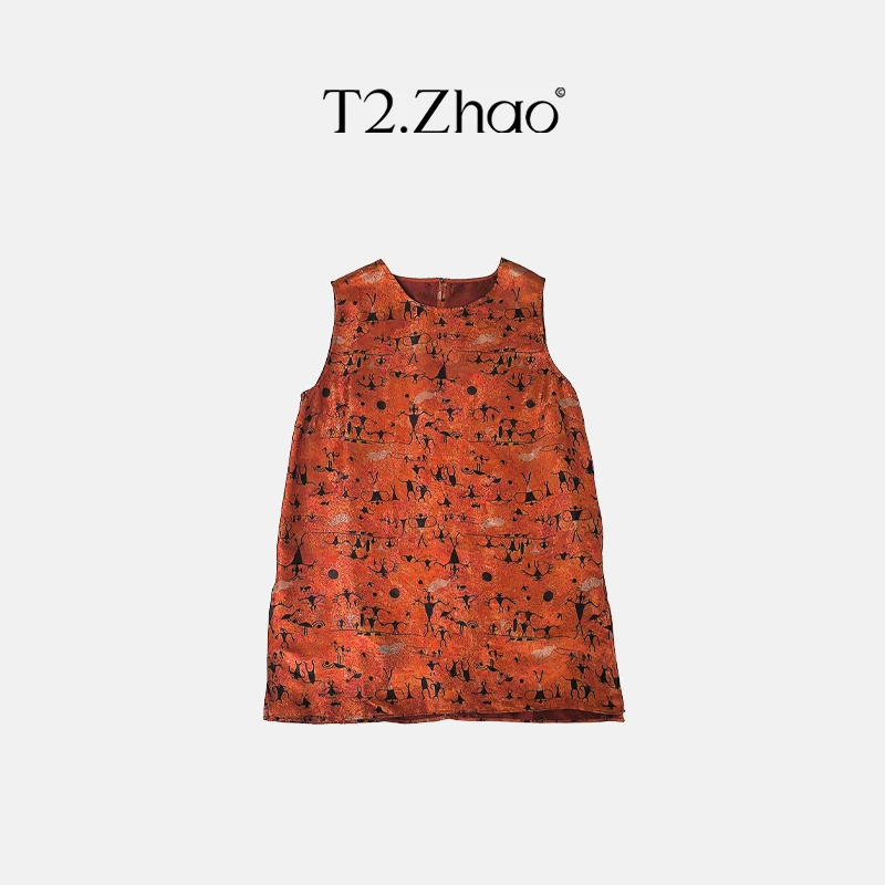 T2.ZHAO [橙韵墨影] 真丝涂鸦印花马甲0257