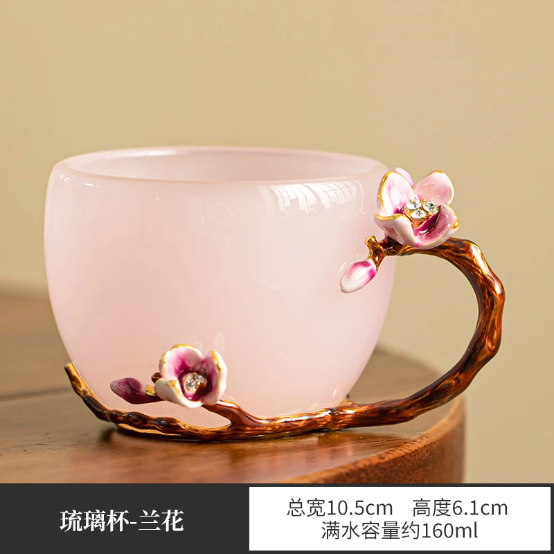 琉璃杯古法琉璃手把杯手工制作咖啡杯创意花茶杯家用办公送礼茶