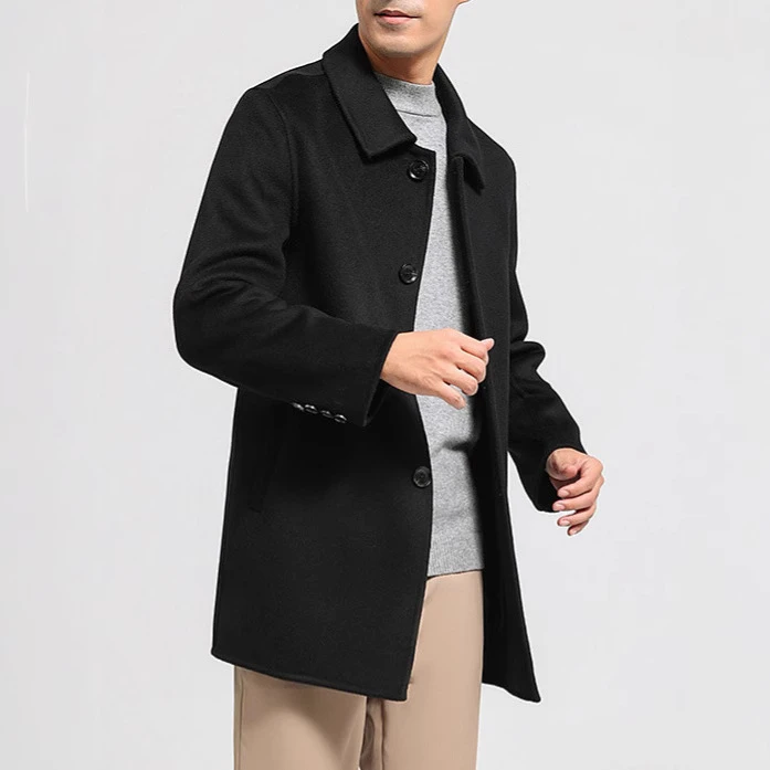 男士翻领中长款羊毛男装外套双面羊毛呢秋冬新款冬季呢大衣