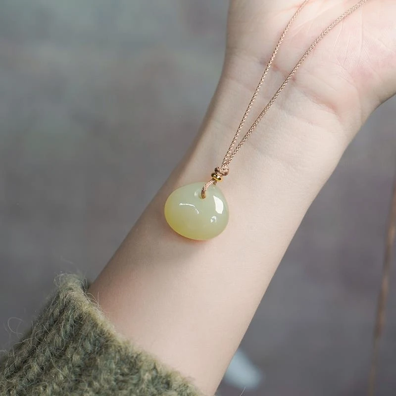 小钱袋天然和田玉吊坠玉石珠宝平安扣福袋如意锁包毛衣链女款项链