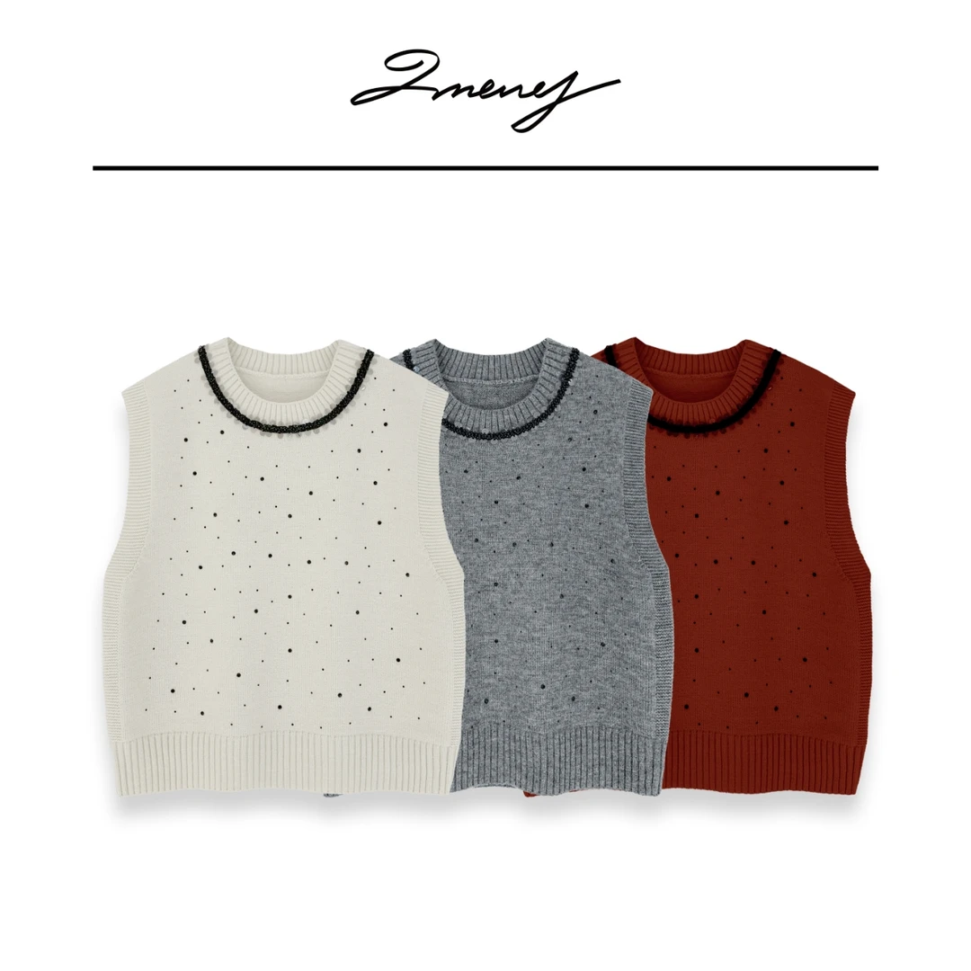 LMENY邂逅暖阳~烫钻圆领针织坎肩马甲背心女24DM048S