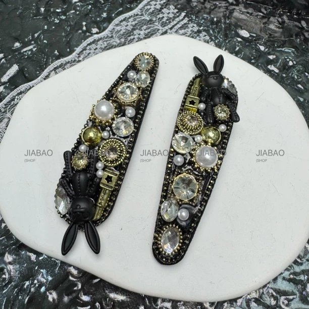 韩系东大门高级感轻奢重工兔子发夹女BB夹百搭头饰手工