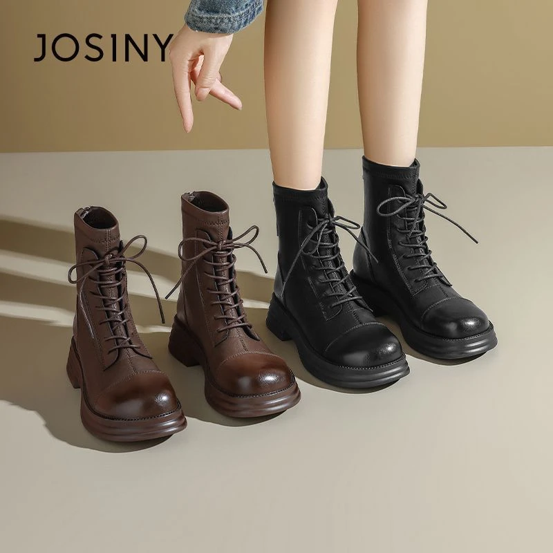 卓诗尼厚底马丁靴女款2025新款秋冬季百搭短靴英伦风加绒靴子女