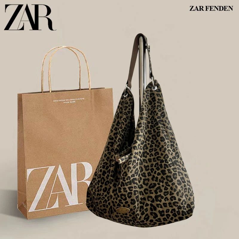 ZAR FENDEN女包2025新款秋冬豹纹休闲包上班通勤大容量单肩托特包