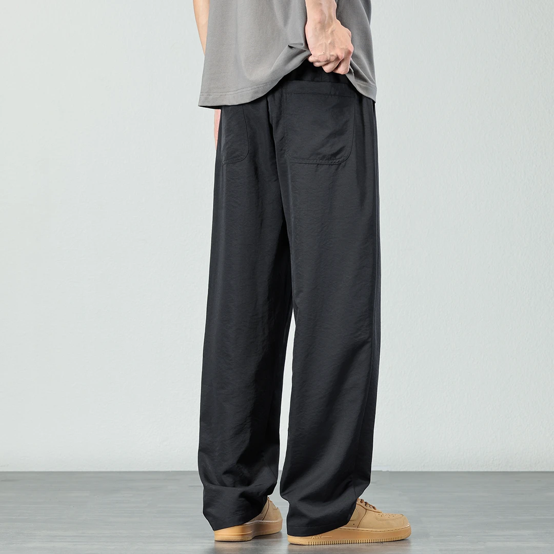 潮牌阔腿冰丝凉感休闲裤男士夏季薄款速干运动裤宽松直筒长裤子男