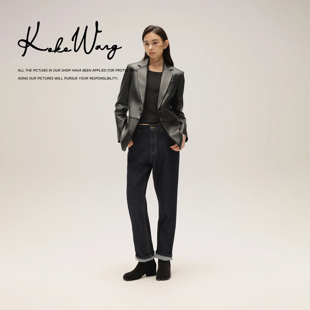 KOKO WANG秋冬轻奢极简风进口A+羊皮时尚西装皮衣外套N0685F09W47