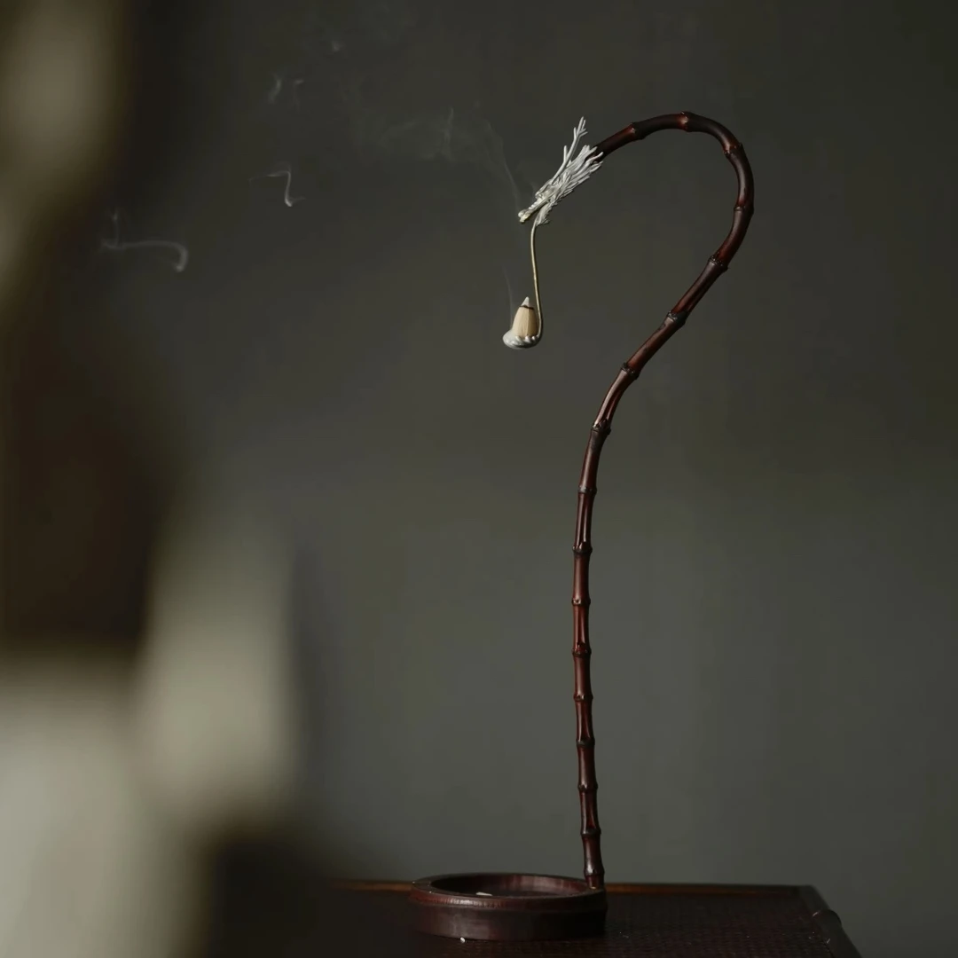 古锡龙头手工大漆龙挂香手工竹制倒挂香座 线香香插 龙头香挂摆件