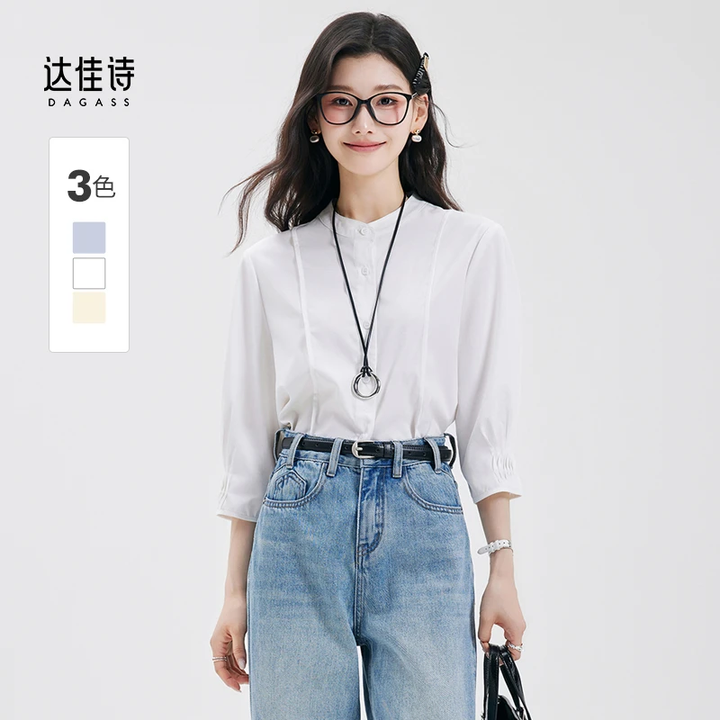 达佳诗-通勤干练 白色夏季衬衫女白领率性专业圆领商务风职场衬衣