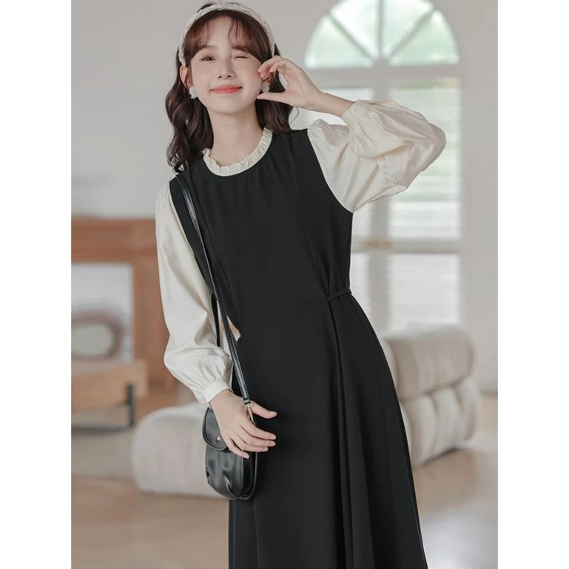 三彩蝶法式气质假两件拼接洋装女2025早春季新款小个子设计感小众