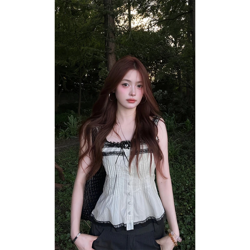 洋气衣服女辣妹高级感夏季蕾丝拼接背心吊带休闲显瘦百搭短裤热裤