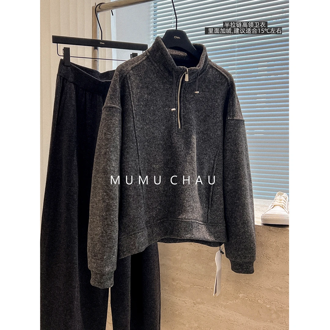 现货「MUMU CHAU」【突破常规】斑斓女冬季长袖加绒立领卫衣LD58158