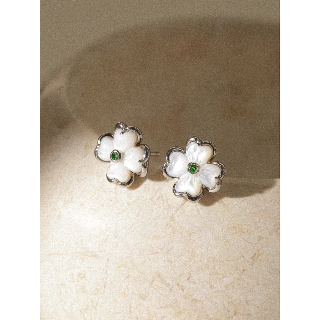 ARSIS繁绮系列幸运四叶耳钉银色小众温柔精致耳坠轻七夕礼物镶嵌