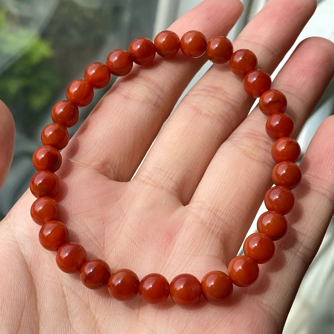 原矿南红6.5mm瓦西柿子红稀有级 3A+级别手串