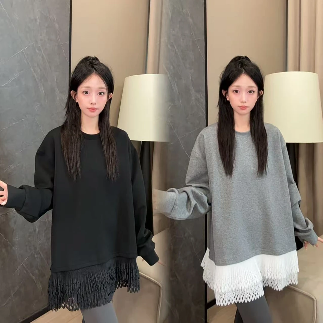 二姐的宝藏秋季新款时尚百搭假两件拼接显瘦宽松韩版卫衣#25350