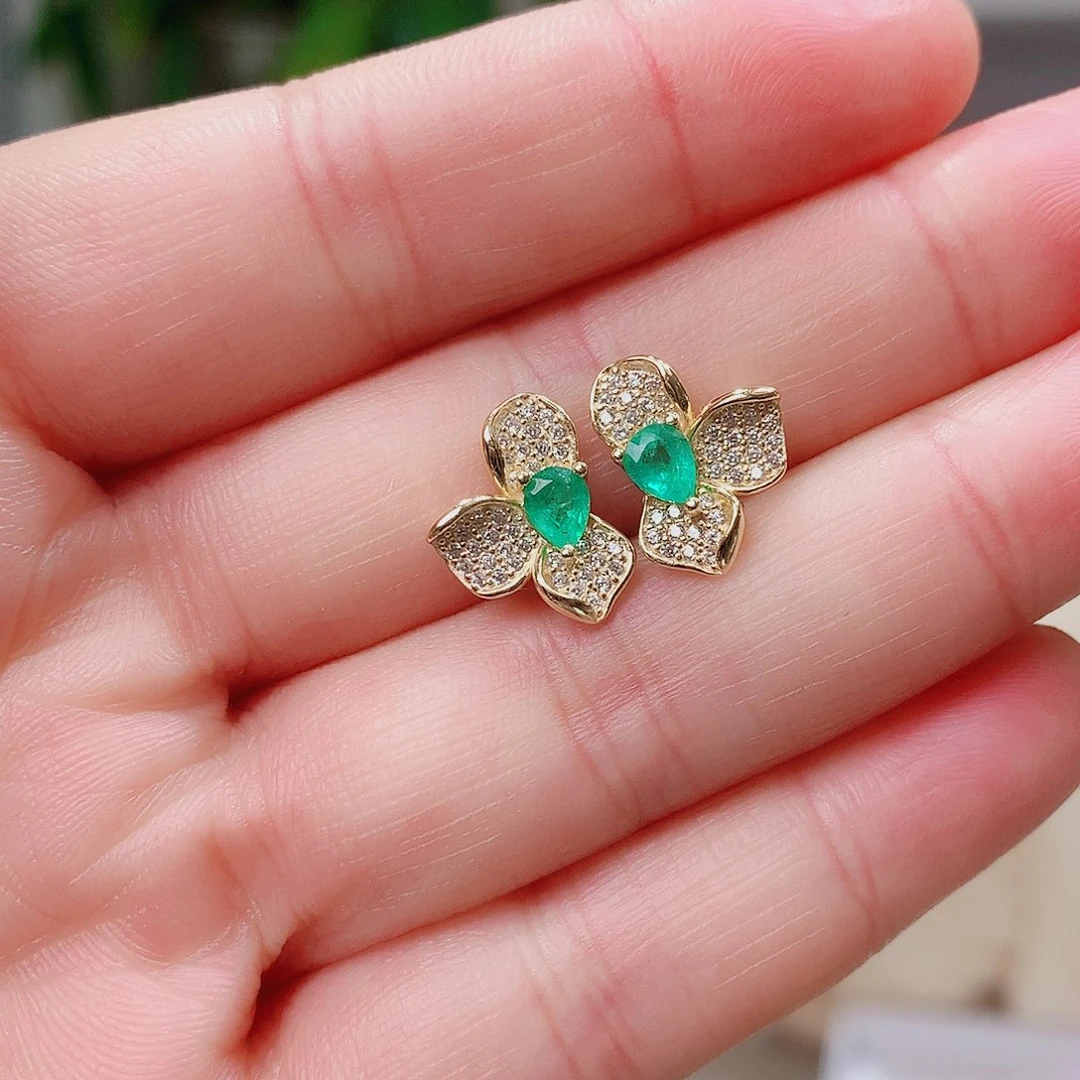 银S925镶嵌耳饰祖母绿