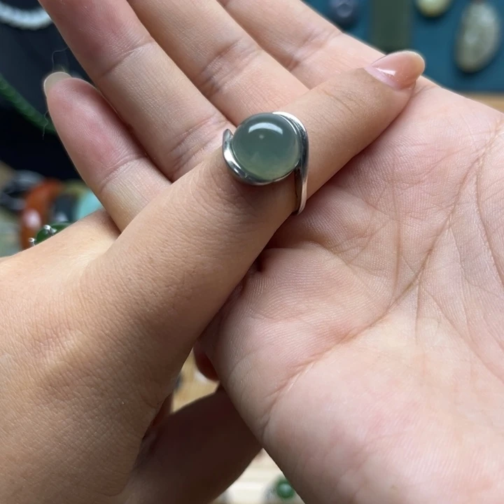 蛇纹石玉银S925镶嵌戒指