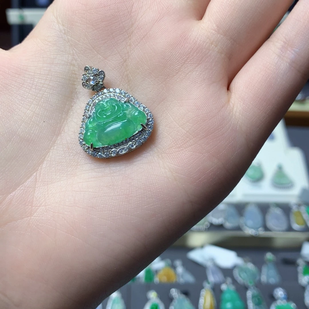 翡翠银S925镶嵌挂件