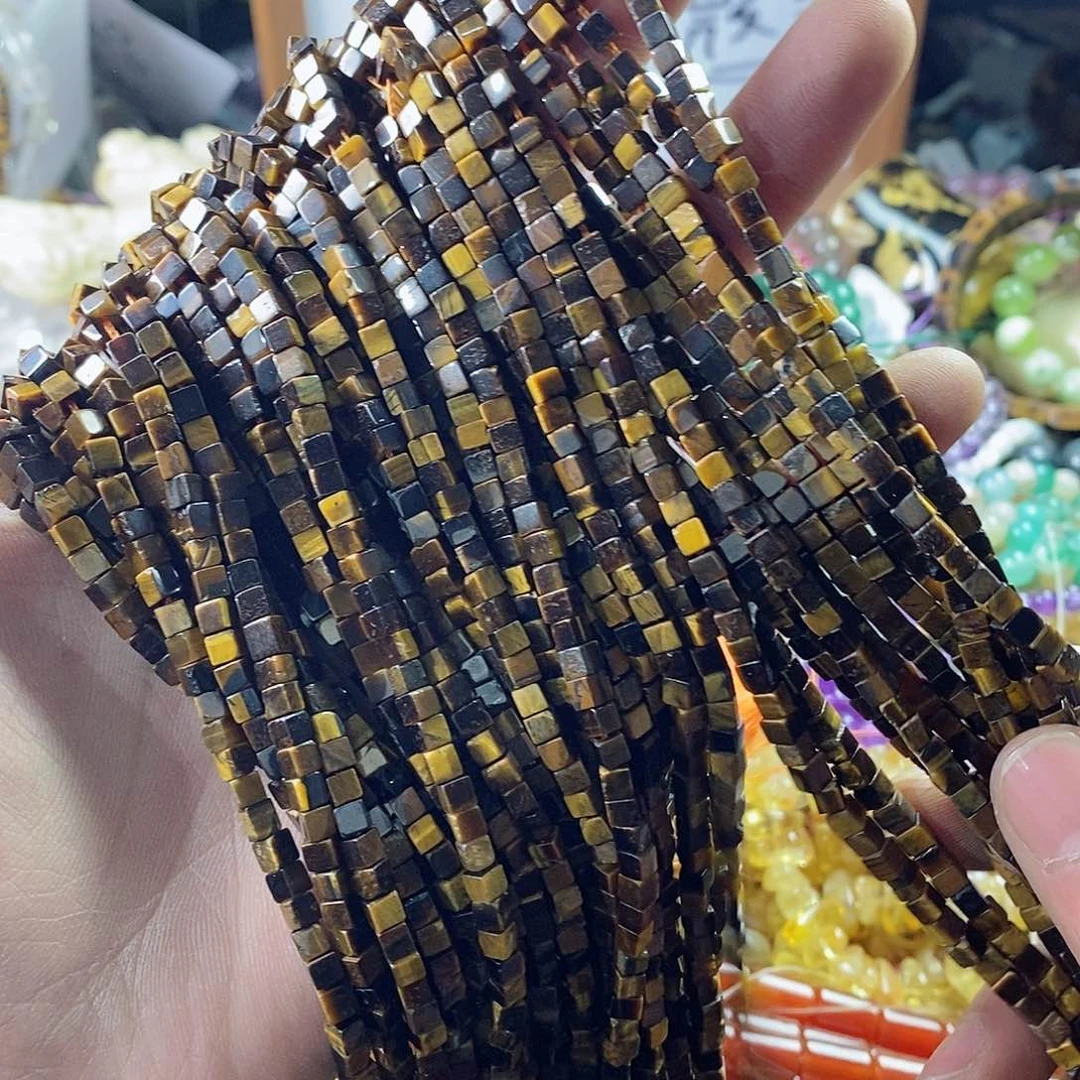 玛瑙/玉髓珠宝半成品未镶嵌一条天然3.5+黄虎眼石方糖