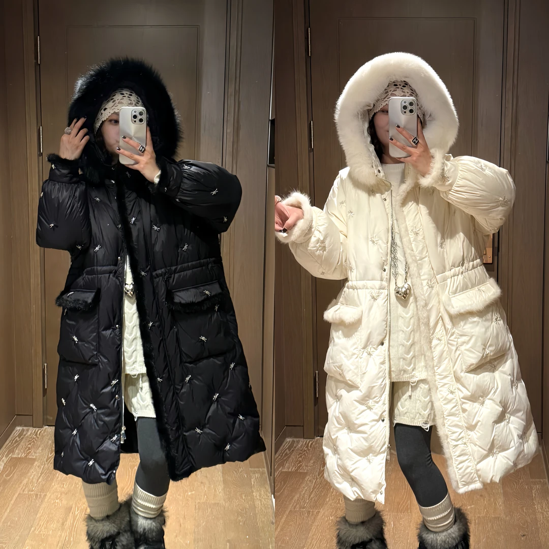 YDFSTUDIO小众【气度非凡】欧货重工刺绣大毛领设计长款百搭羽绒服