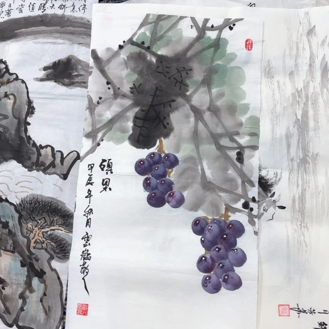 国画云鹤四尺四开花鸟朱