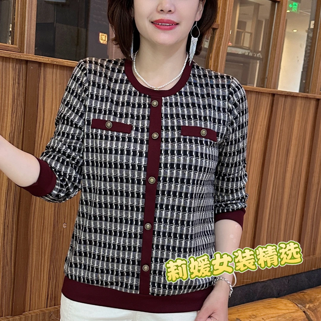 秋季新款时尚圆领中老年气质妈妈装宽松显瘦休闲百搭长袖上衣E966