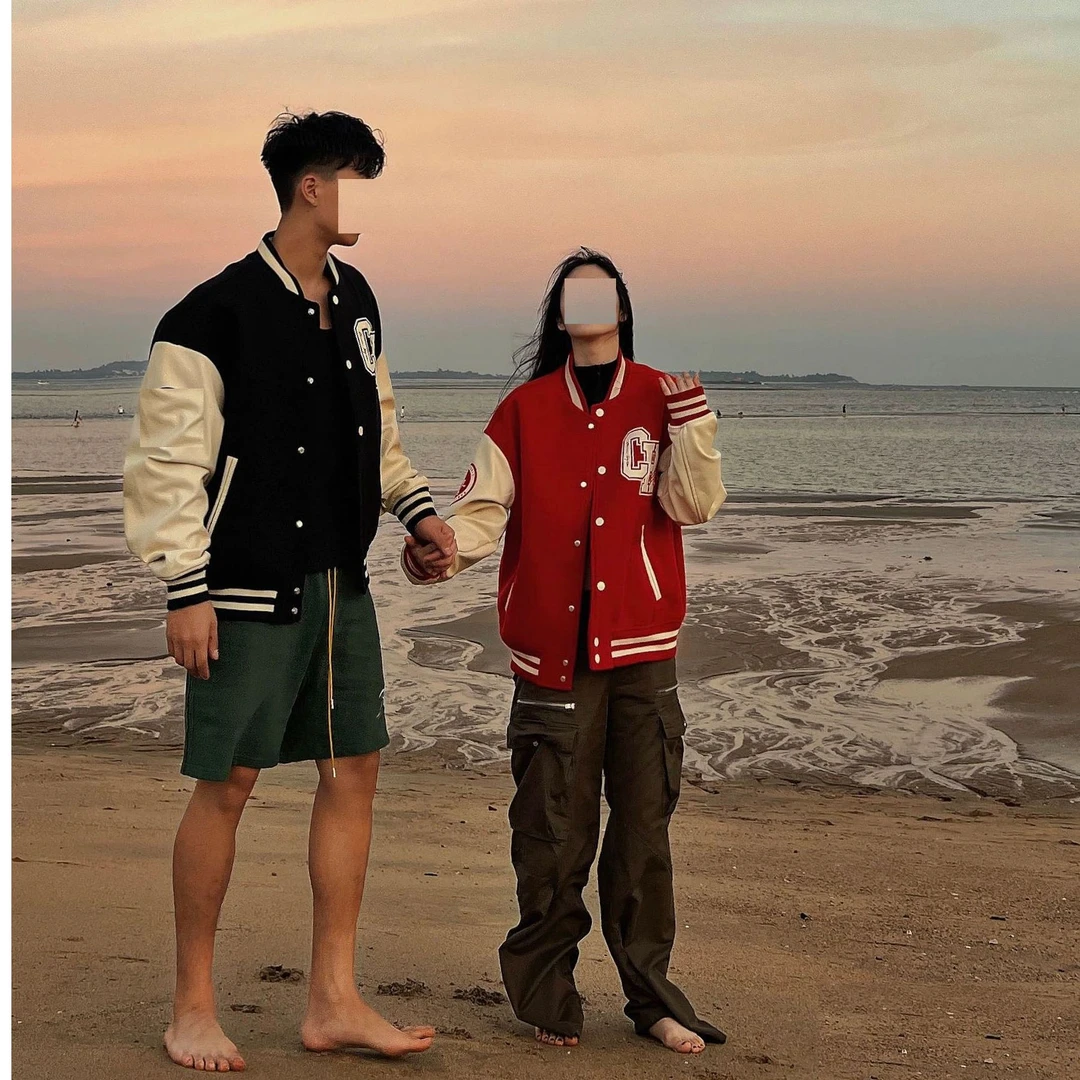 吃货呢呢棒球服宽松型夹克春秋季复古百搭美式收口袖情侣装