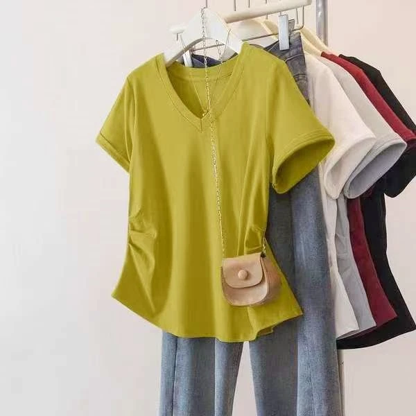 (现货好品质)大码女装2025夏季新款收腰短袖显瘦短袖T恤上衣